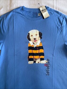 Polo by Ralph Lauren Light Blue Dog Graphic Rugby Stripe Tee
